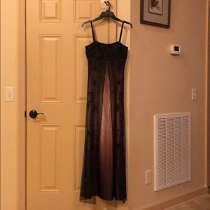 Satin ombré dress with black beaded tulle overlay